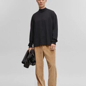 Mode of One Mens Long Sleeve Oversized Fit Tshirt Deep Black Size M